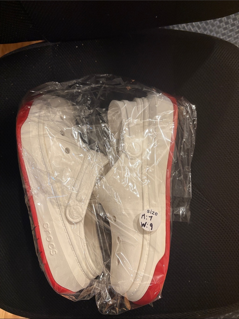 CROCS White and Red Classic Clog-Style Slip-Ons